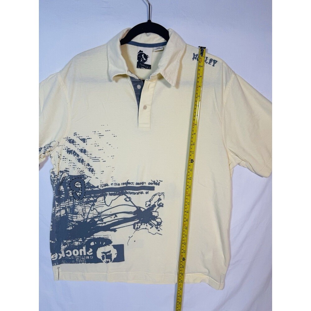 Hurley Men’s Graphic Print Polo Short Sleeve Cotton Button Collar L Yellow/Blue - Picture 4 of 6